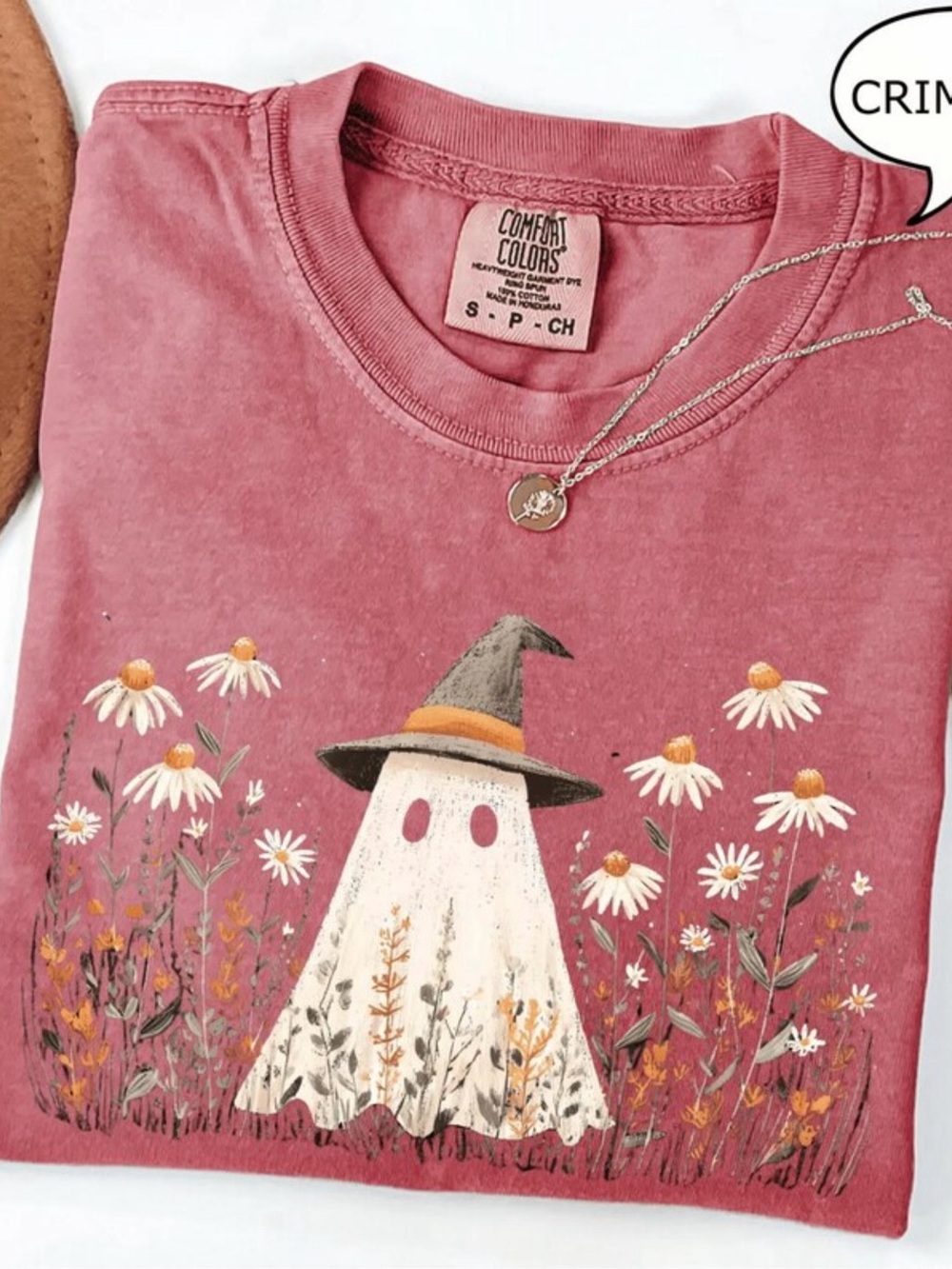 Comfort Colors Crimson Floral Ghost Graphic Tee Pink